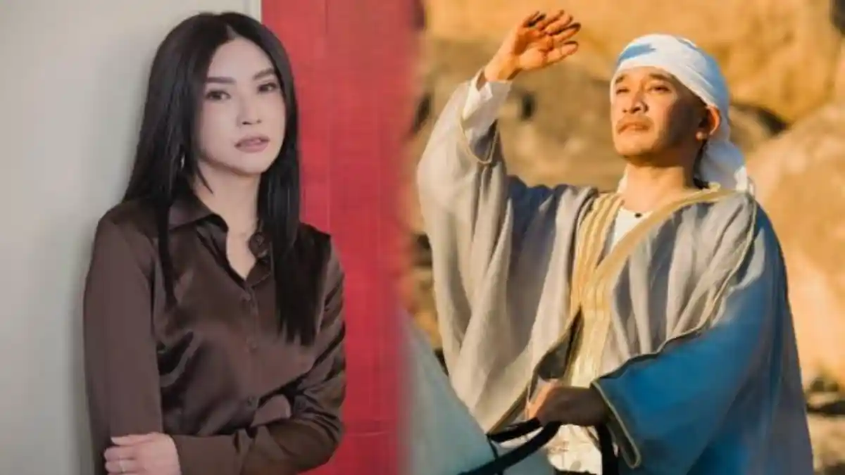 Potret Ruben Onsu dan Sarwendah dalam sebuah acara televisi nasional dengan latar belakang panggung hiburan.